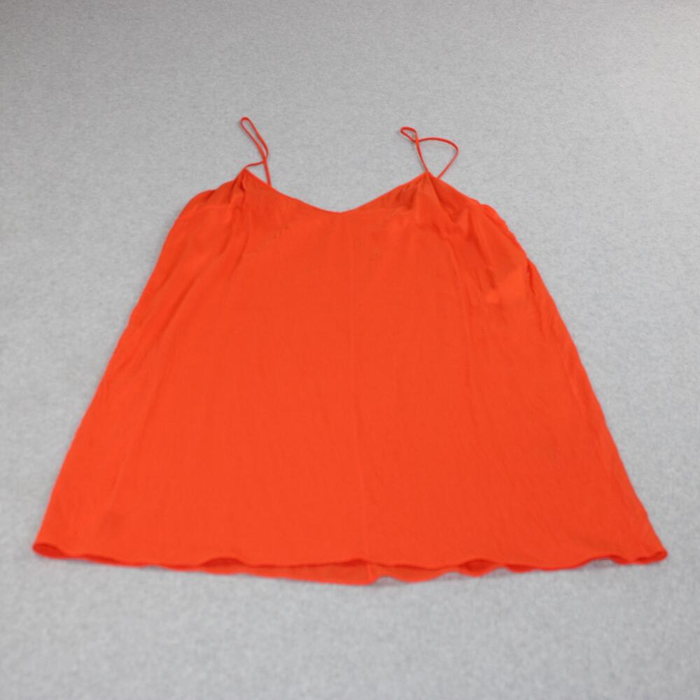 Valentino Slip Women 44 Orange Dress Mini V Neck Spaghetti Strap Italy Sheer
